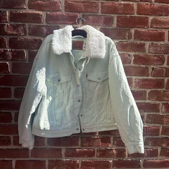 Levi's $108 Corduroy Sherpa trucker Jacket green women's 1X NEW - Picture 3 of 7